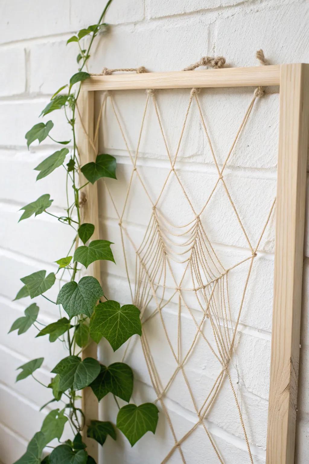 Add flair to your garden with a streamlined, stylish twine structure, where natural beauty enhances minimalist aesthetics.