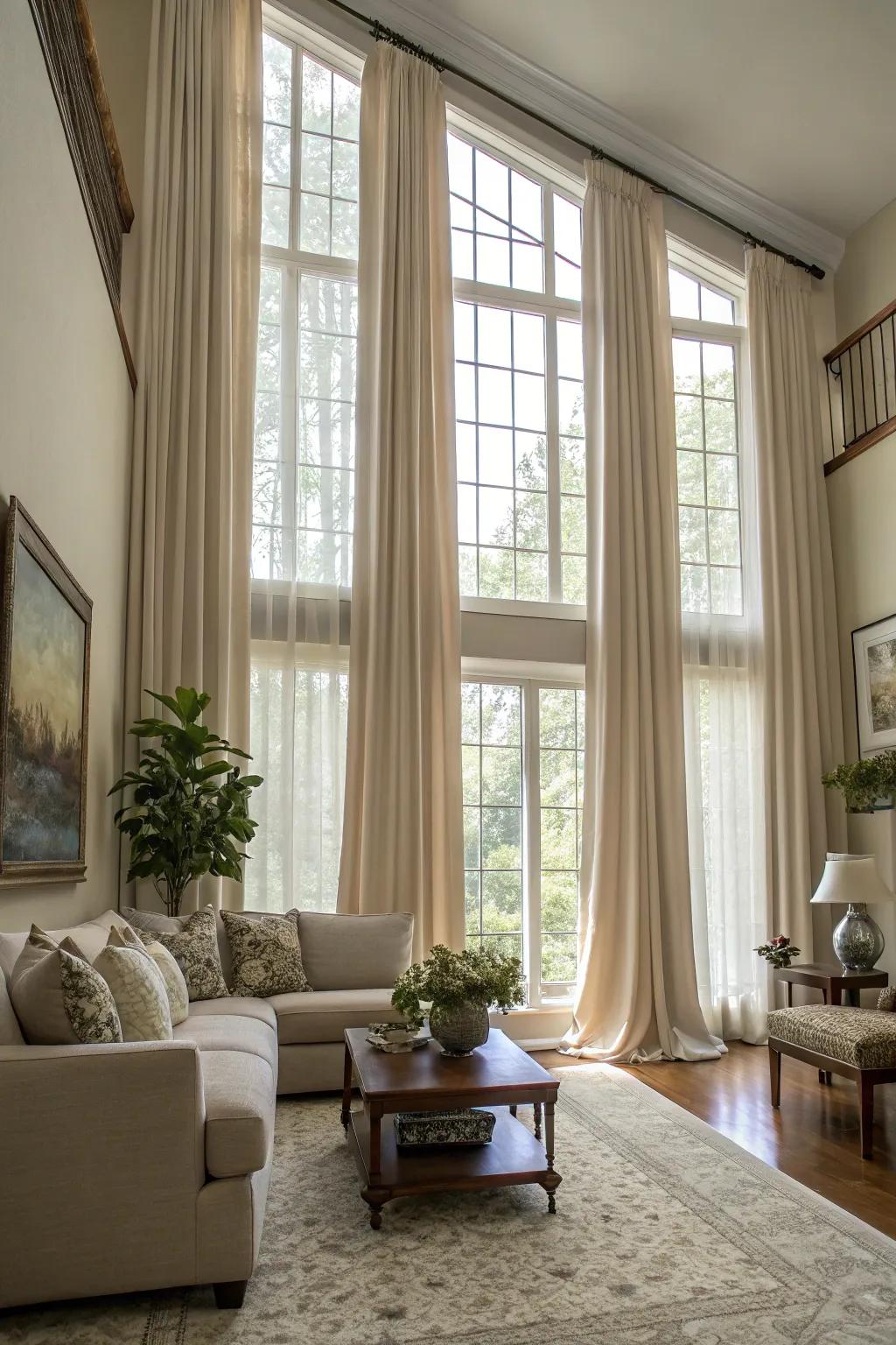 Lengthy drapes introduce a sense of grandeur and refinement.