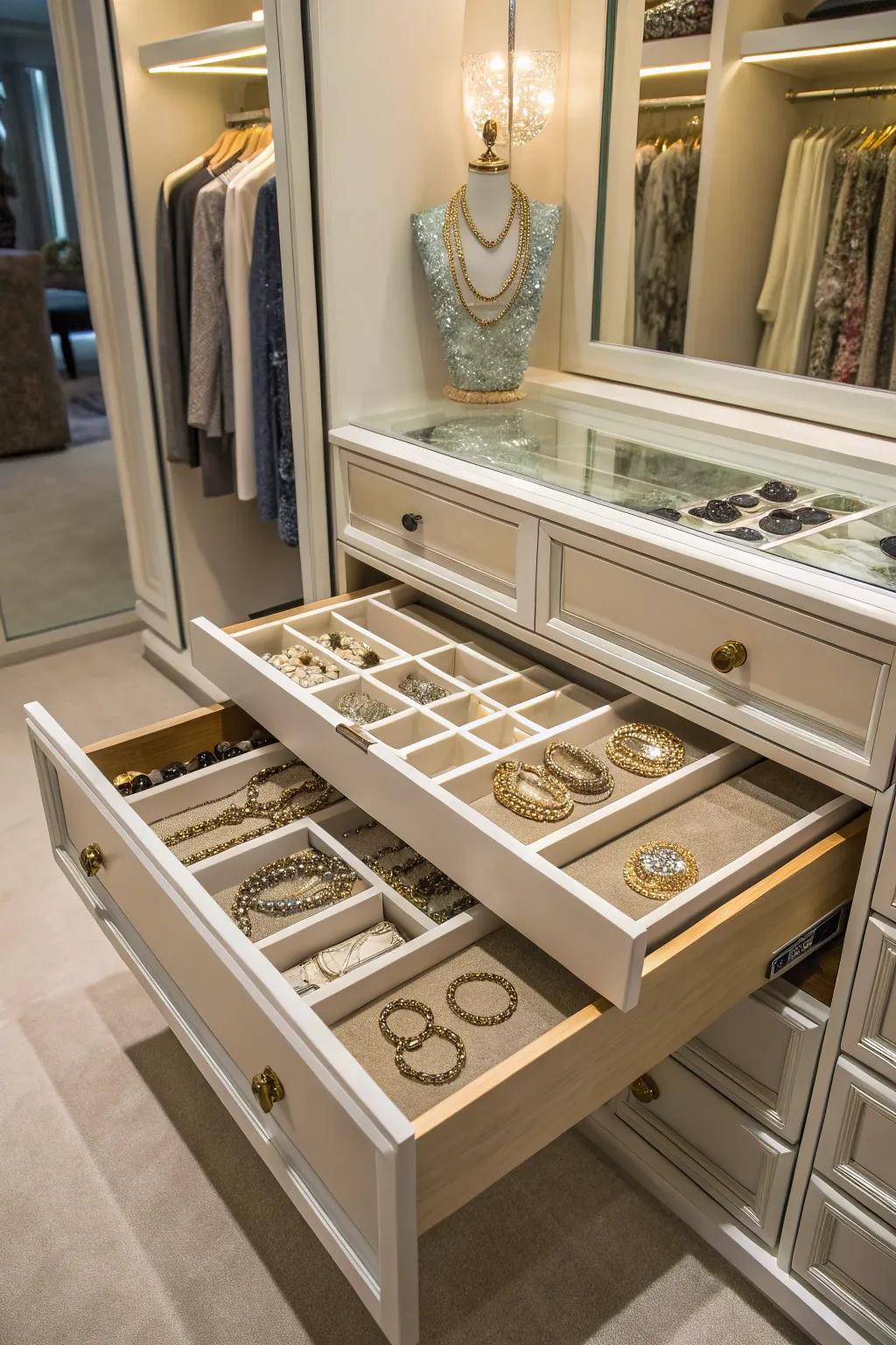 Maintain orderly accessories using slide-out trays.
