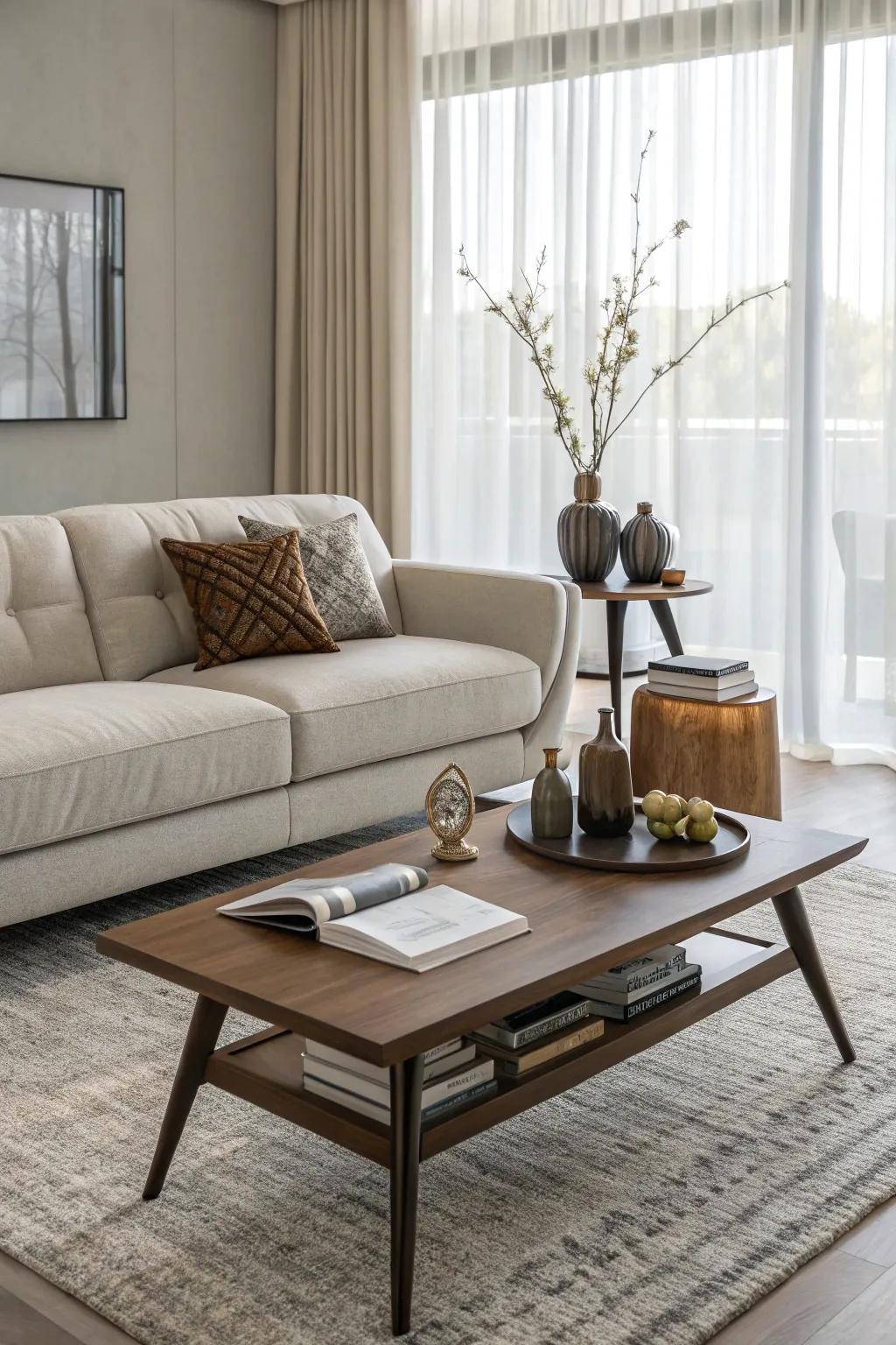 Refined furnishings with neat lines fashion a chic living room.