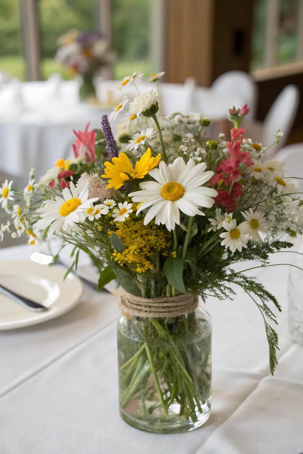 Enhance your tablescapes with daisy centerpieces.