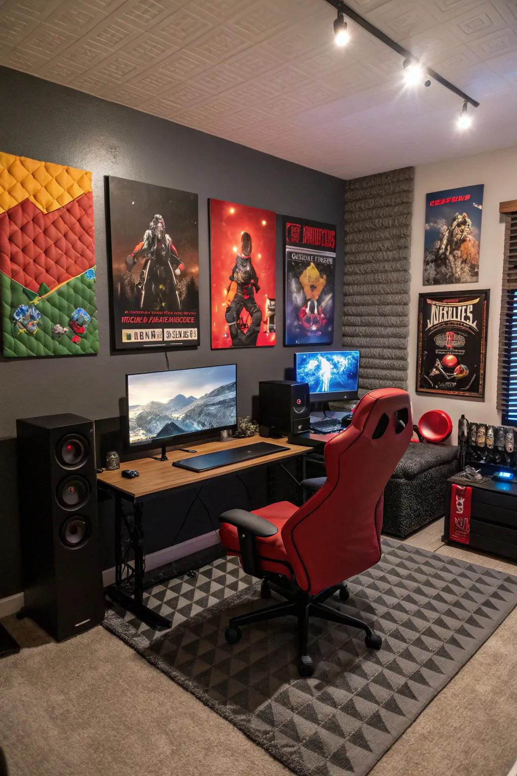 Personalize your gaming room with themed wall embellishments and sound-absorbing boards.