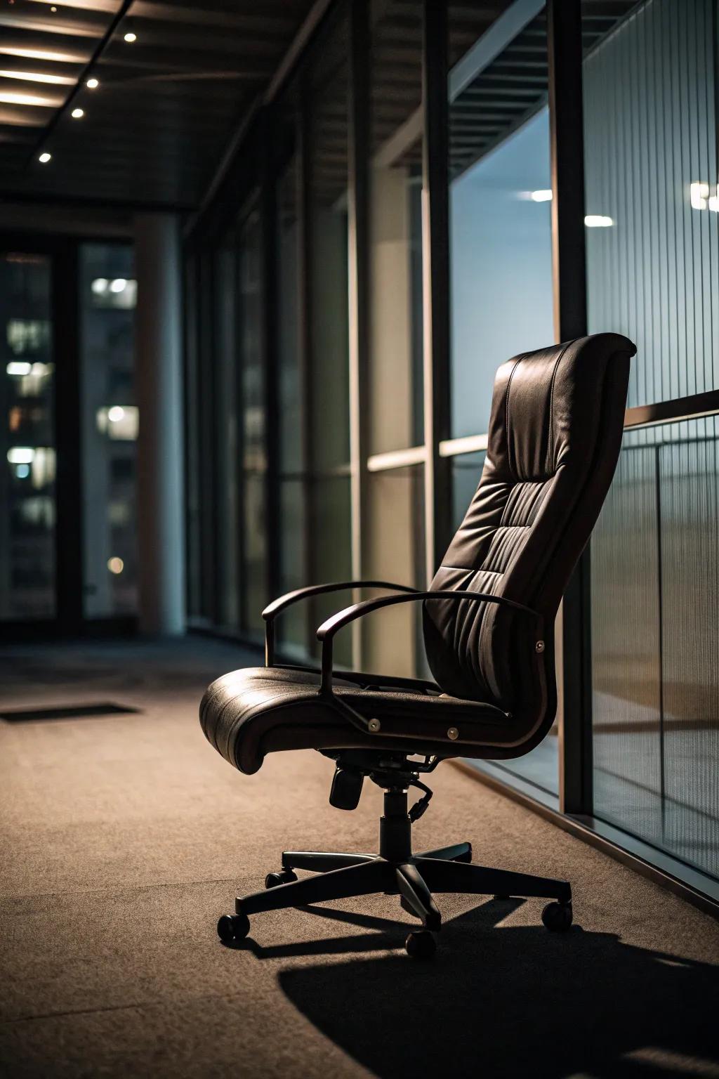 A deluxe hide chair presents both ease and vogue.