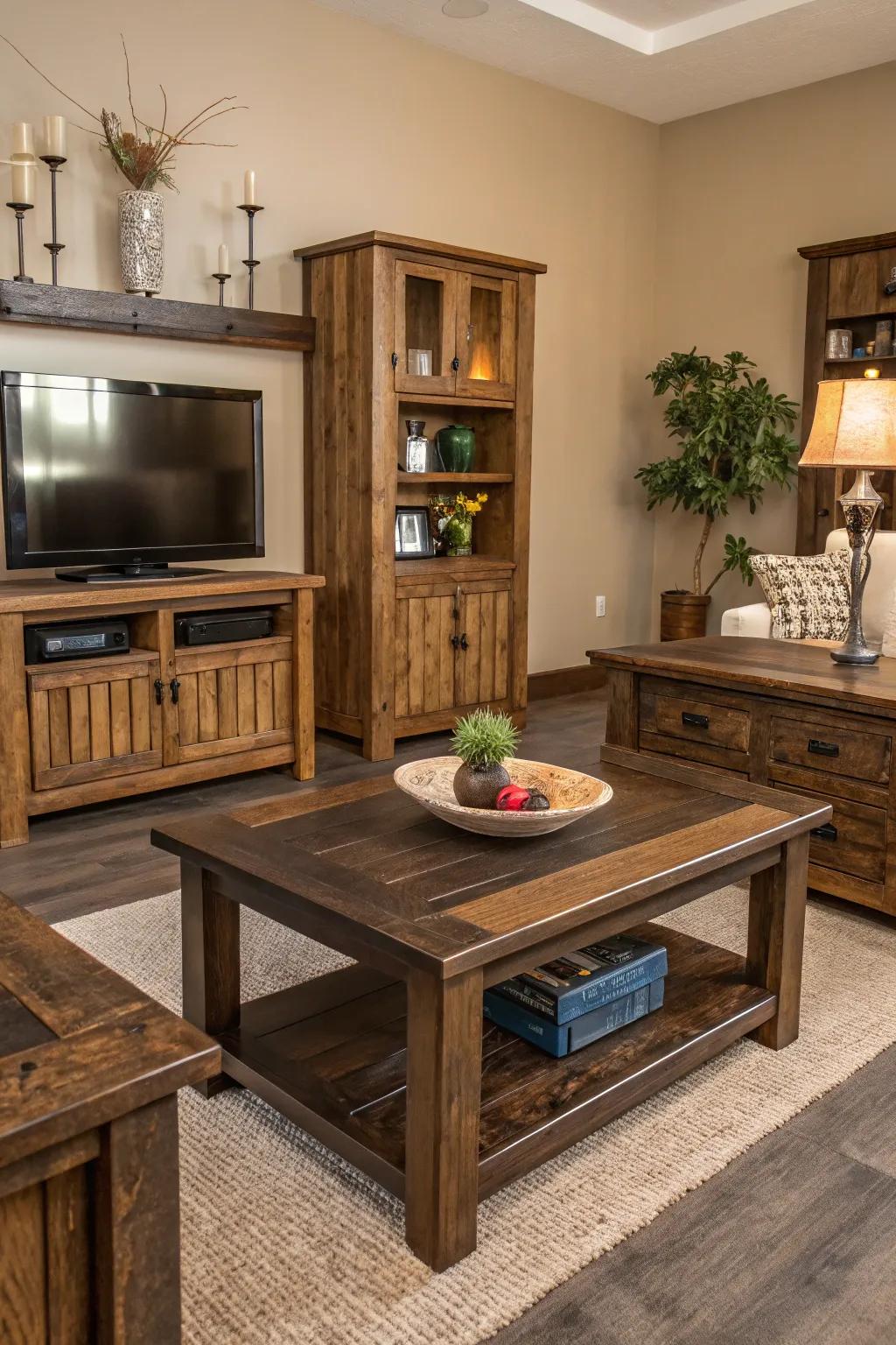 Blending wood tones adds depth and a layer of intrigue.