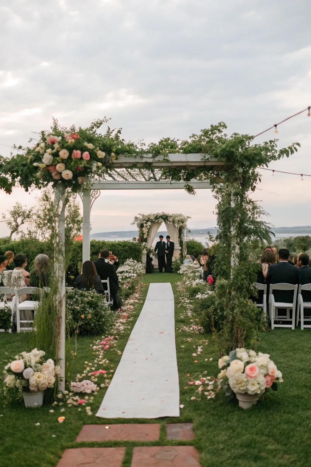 A peaceful garden setting for a wedding ceremony.