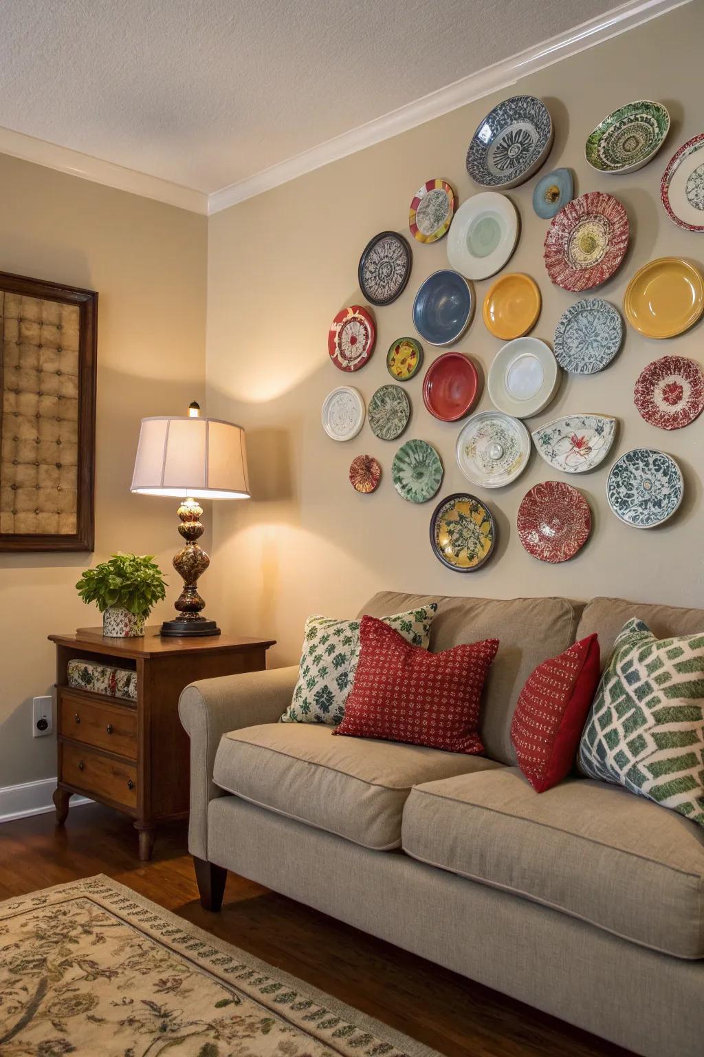 Discs coordinated with the room's color scheme for a harmonious panorama.