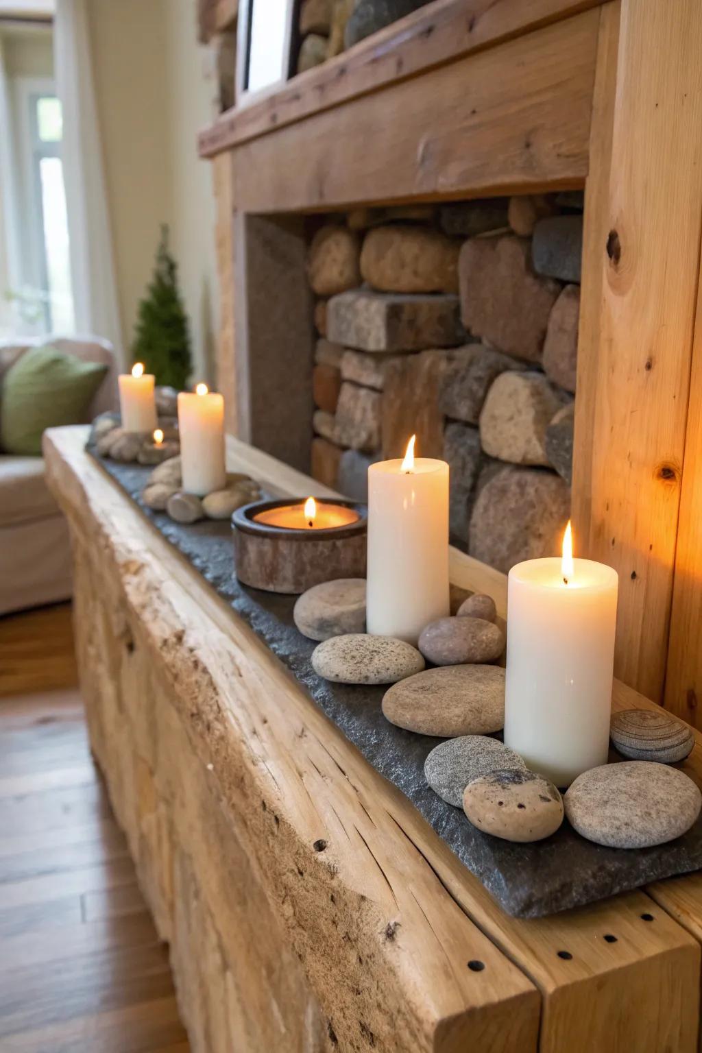 Produce a warm and welcoming atmosphere using stone light holders.