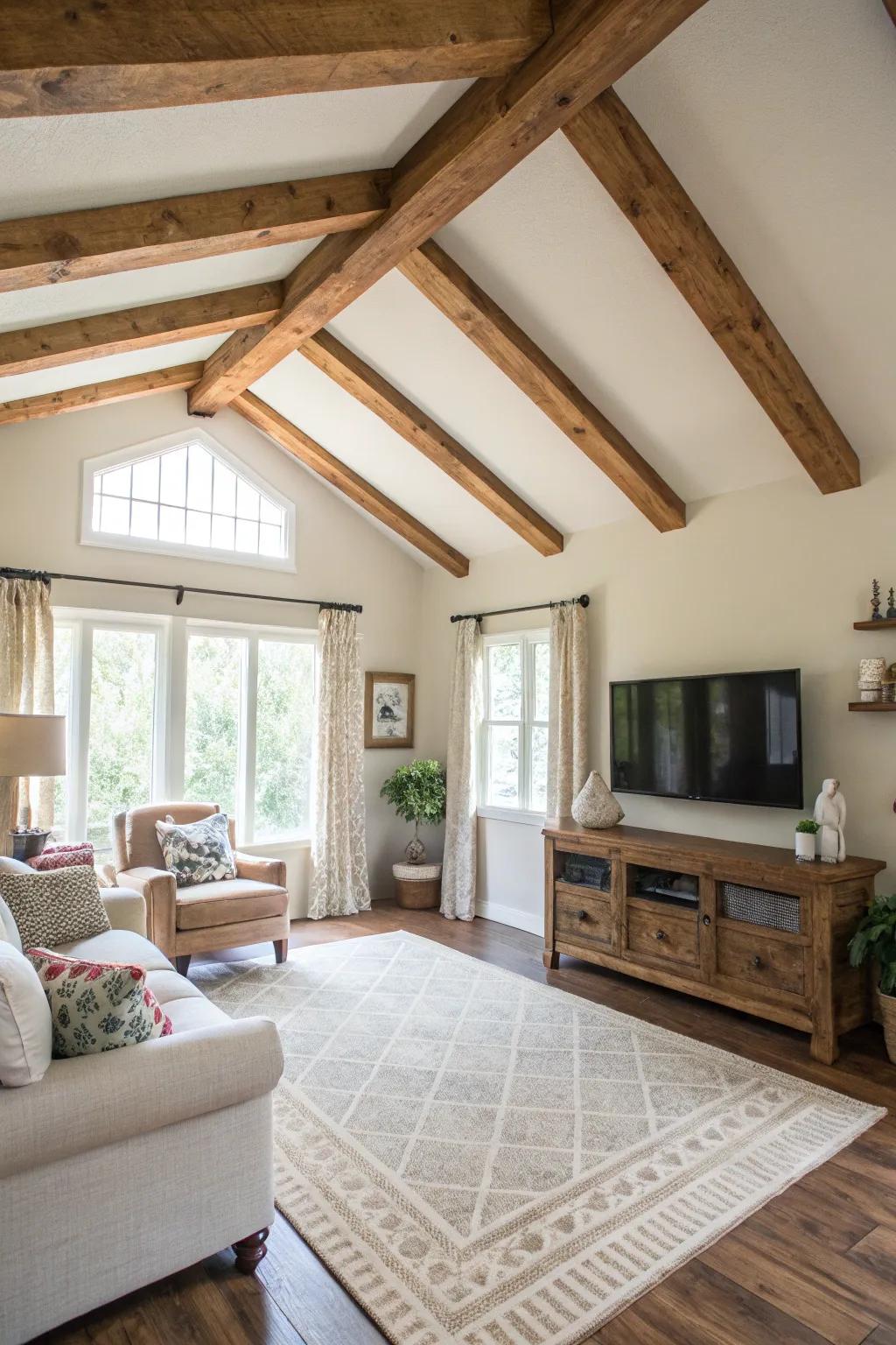 Without going over budget, DIY imitation beams provide a realistic wood look.