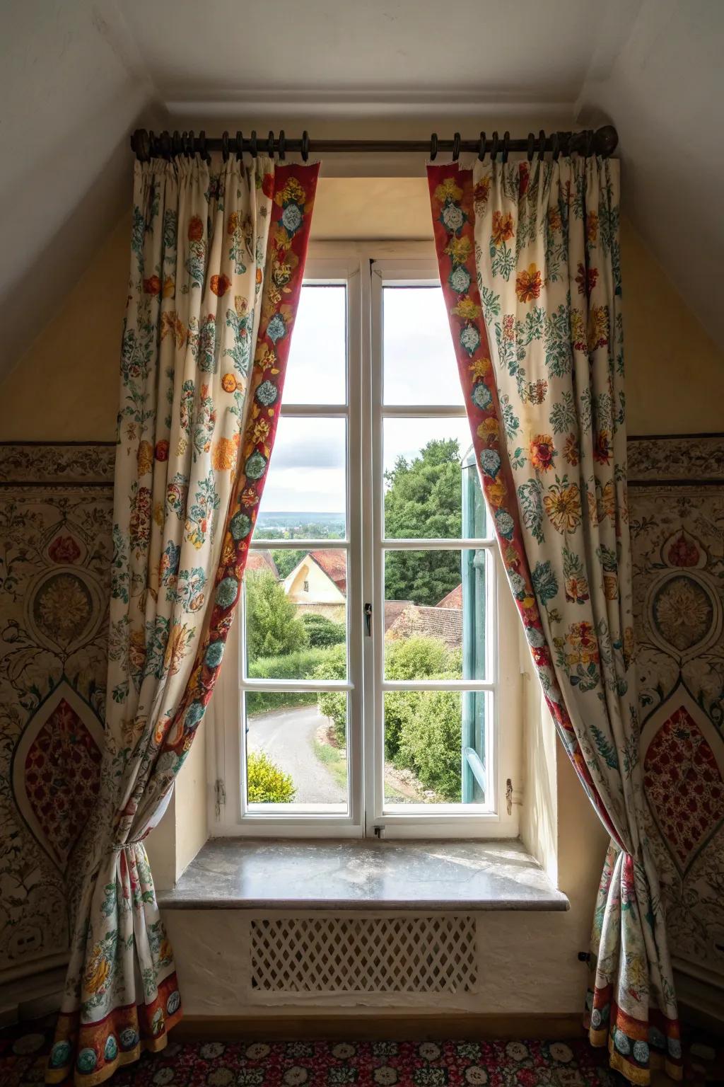 Striking drapes bring flair and seclusion to your dormer.