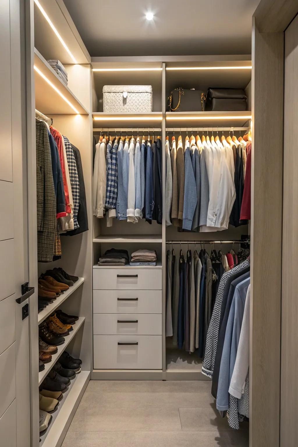 Sustain order through effective application of closet dividers.