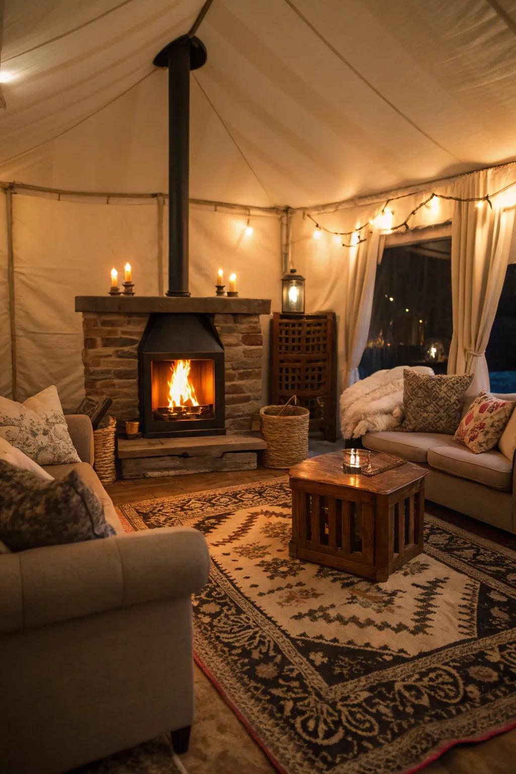 A hearth as the focal point of a snug sanctuary.