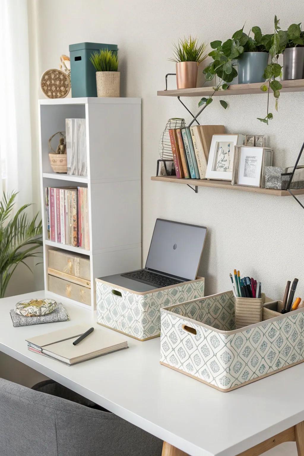Elegant organizational solutions ensure your workspace is orderly and beautiful.