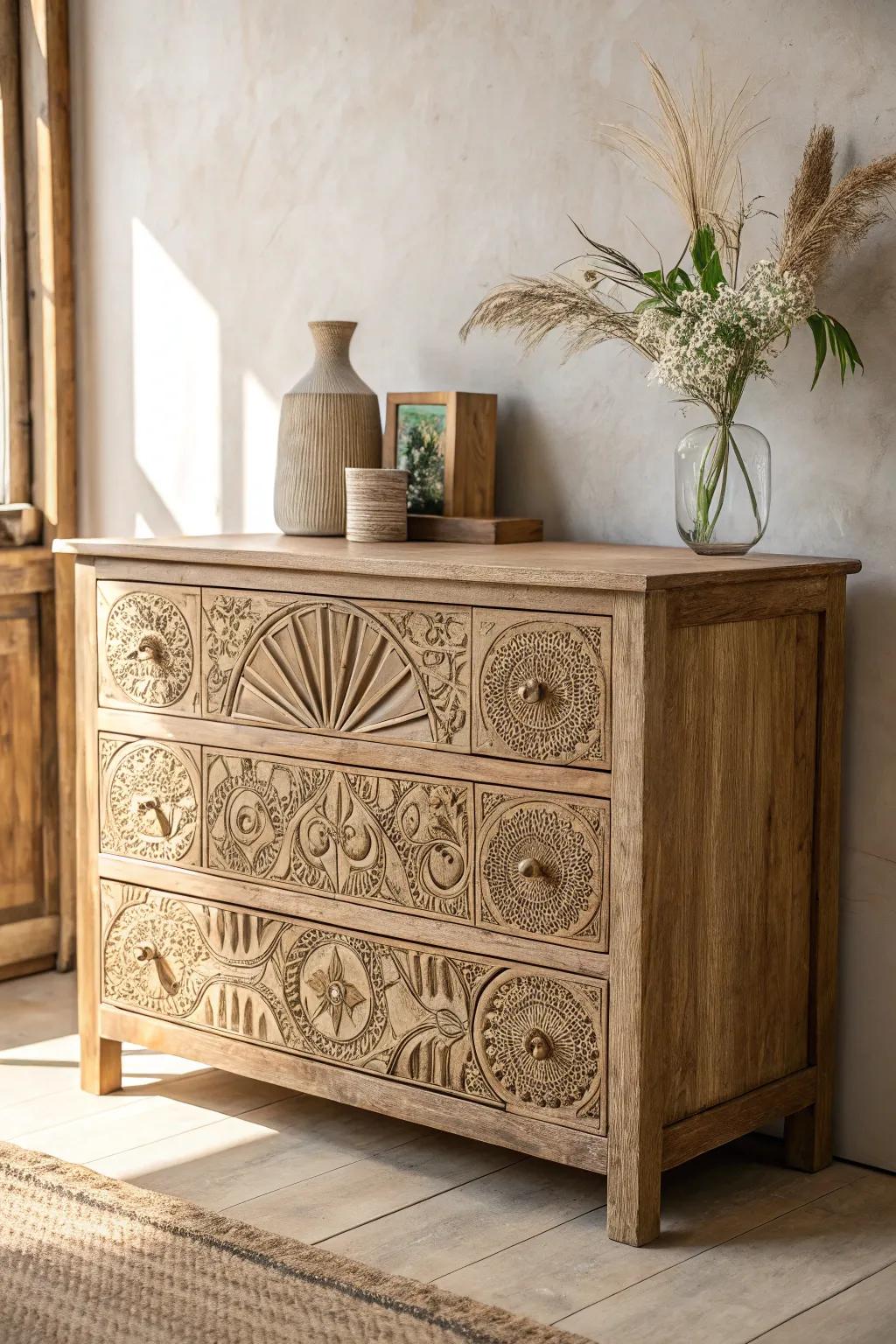 Change your space with a hint of bohemian beauty and Scandinavian simplicity through textured carvings.