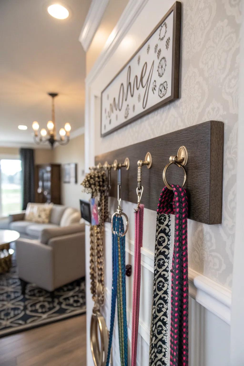 A harmonious blend of functionality and decor that ensures leashes are always prepared.