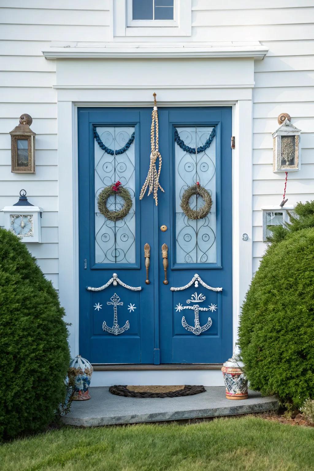Rejuvenating coastal azure doors that bring a seaside charm to any residence.