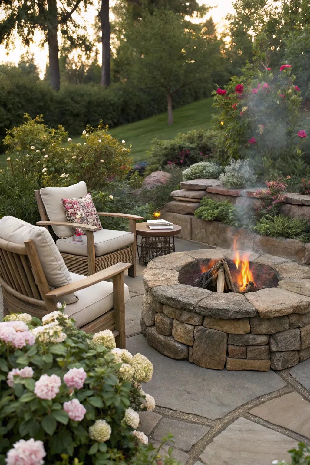 A welcoming fire pit for cozy gatherings in the garden.