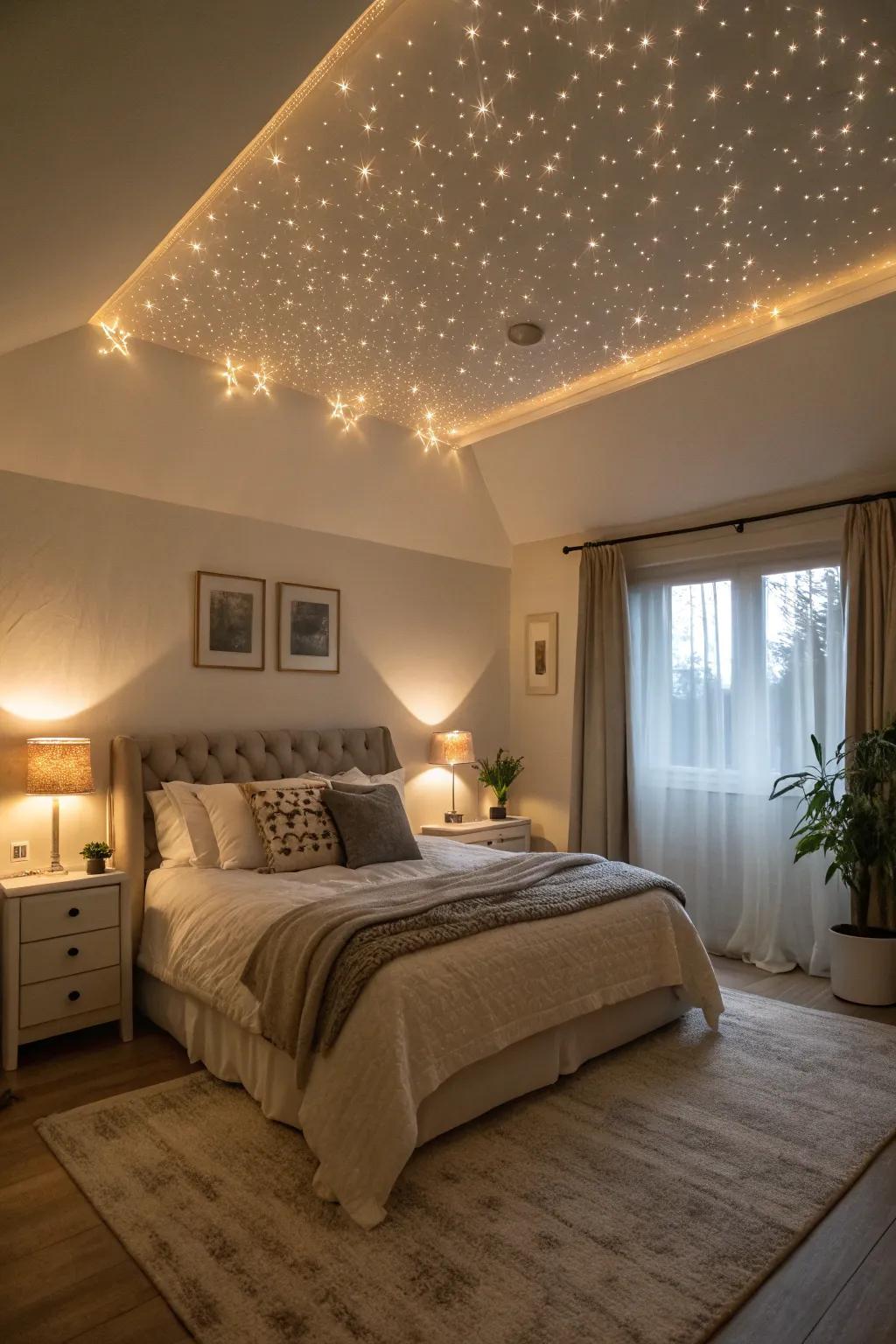 Cove lighting offers a soothing ambiance in this bedroom.