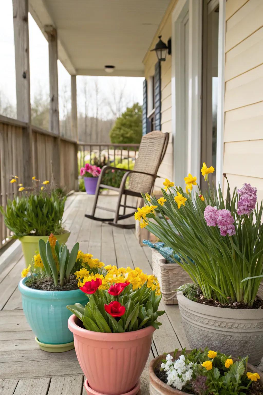 Vase flowers breathe vitality into your Easter porch decor.