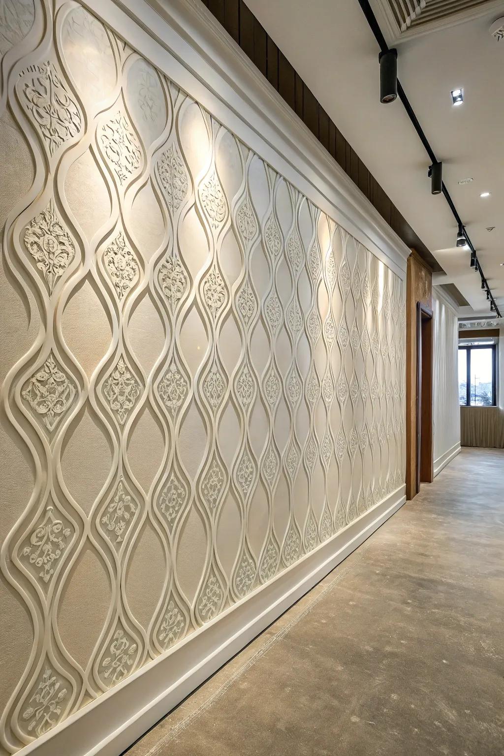 Grooved surface infuses character into uncomplicated walls.