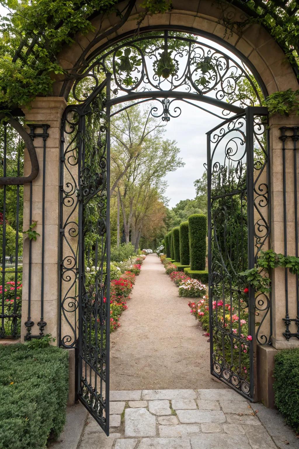 Elaborate ironwork infuses creative sophistication into any barrier.