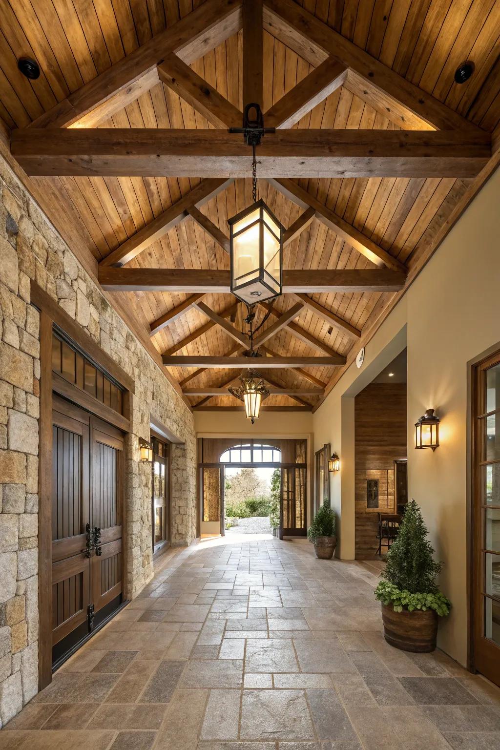 Visible support structures contribute character and allure to your entryway.