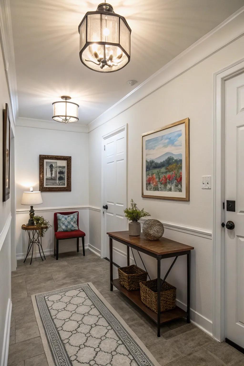 A flush mount light ensures brightness in this cozy entryway.