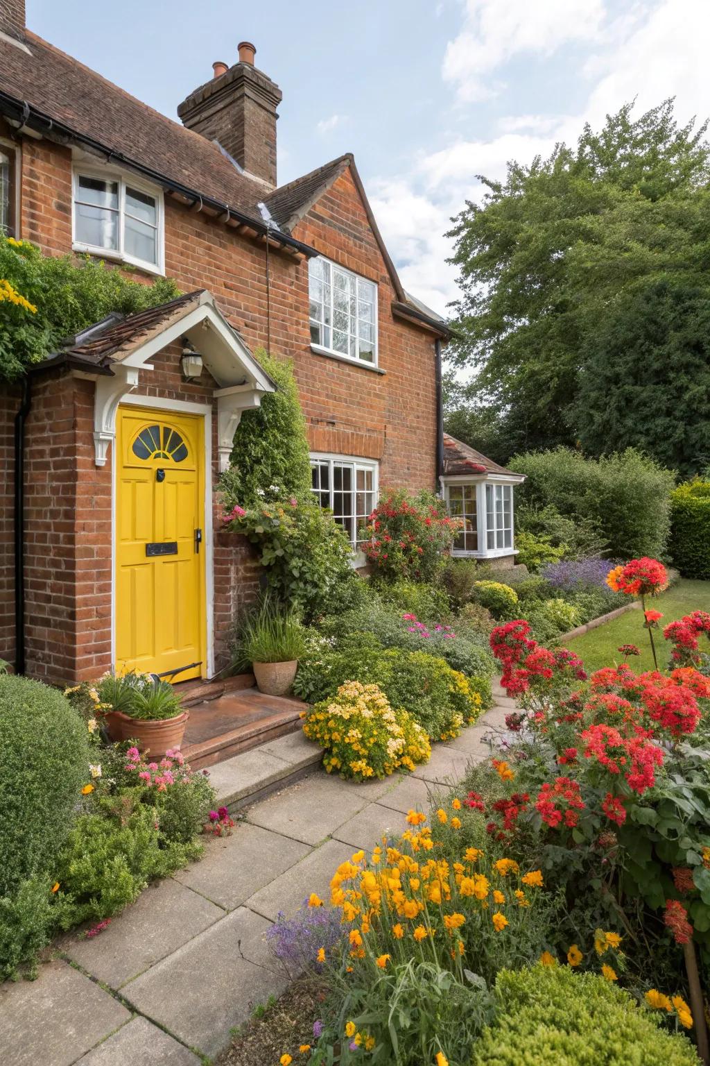 A vibrant front entrance infuses character into your brick house.