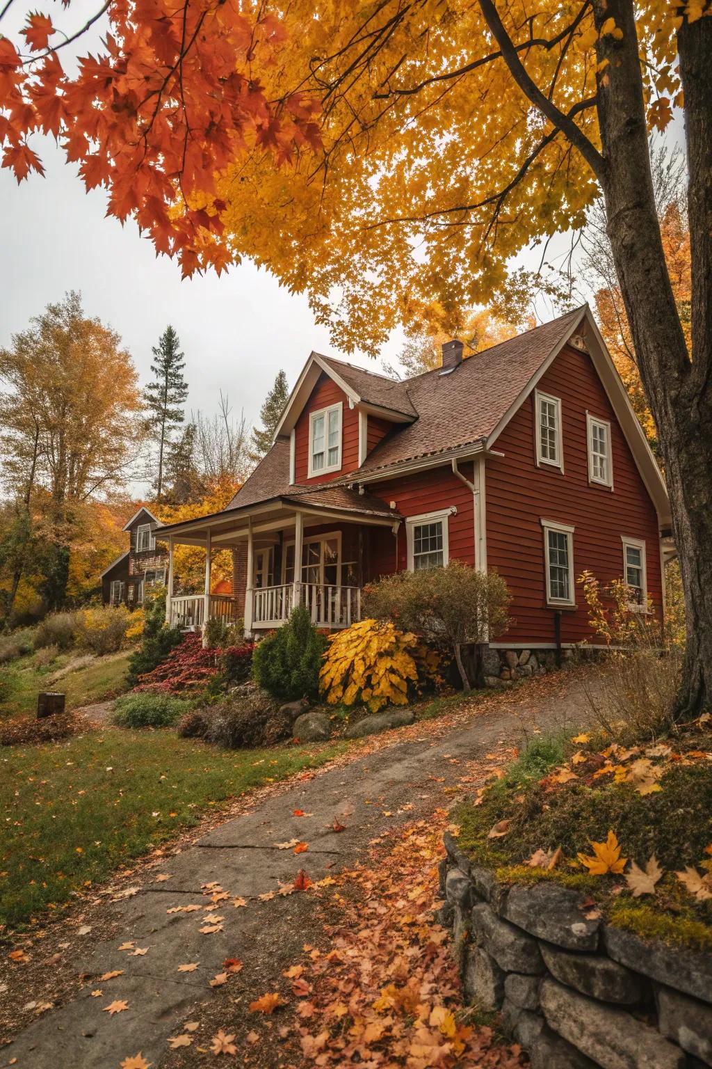 Warm reds and browns for a cozy ambiance.