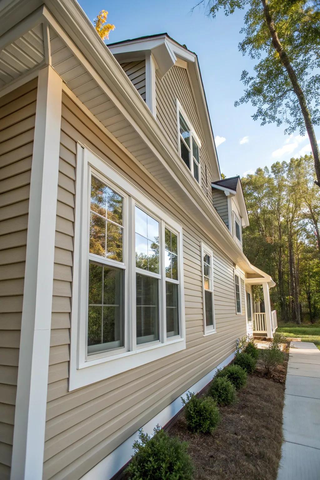 Layered trims add depth and interest to windows.