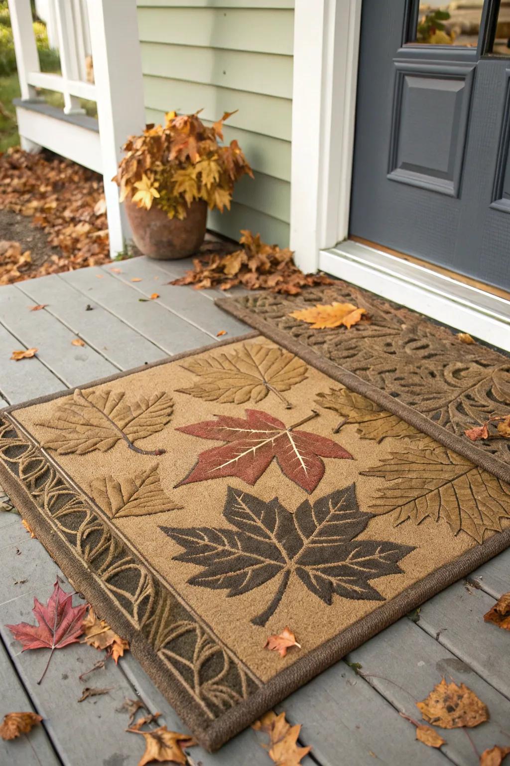 Foliage-patterned front mat capturing the essence of autumn.