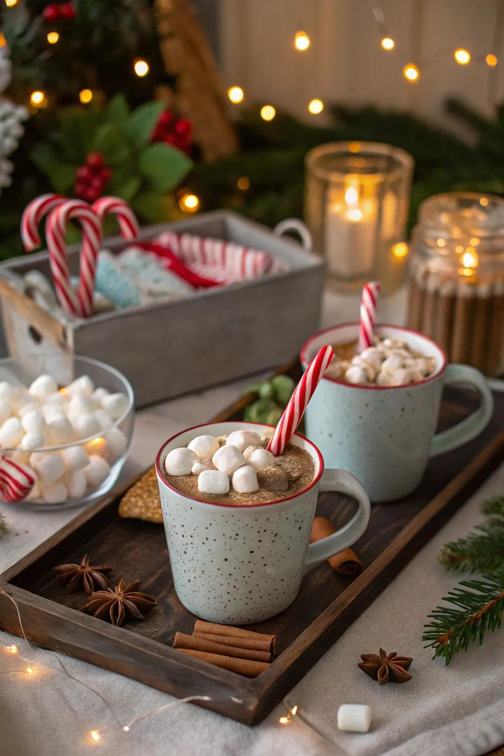 Delight in a cozy hot chocolate bar overflowing with festive toppings.