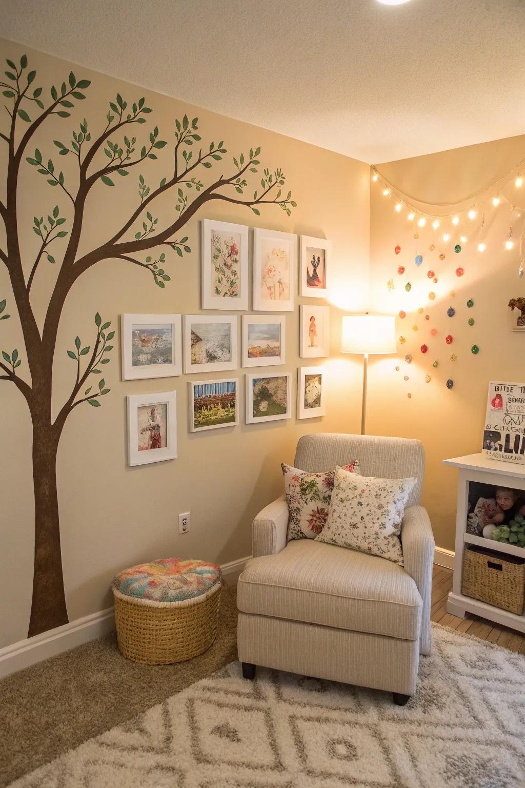 Playful wall decals enhancing family photos.