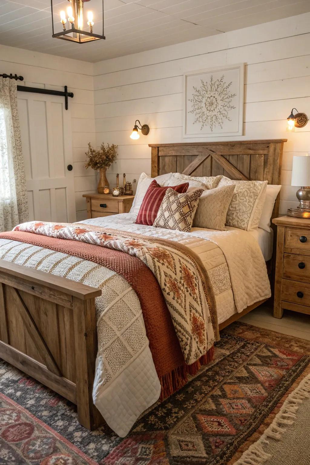 Multi-layered bedding incorporates coziness and ease to the area.