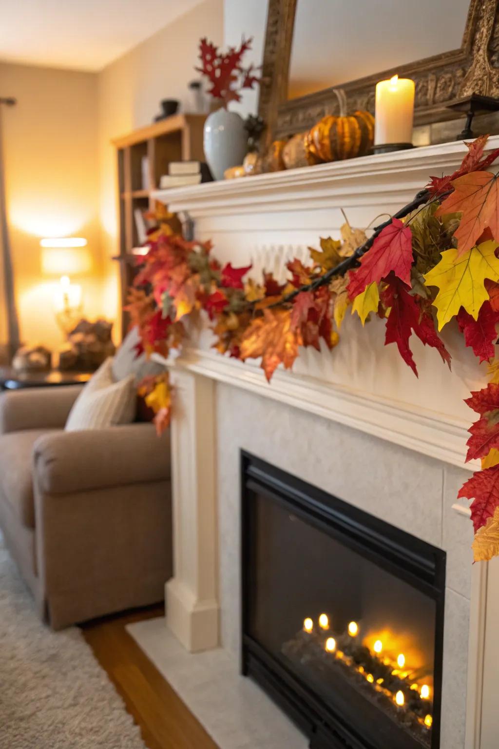Foliage wreaths convey the vibrant hues of autumn inside.