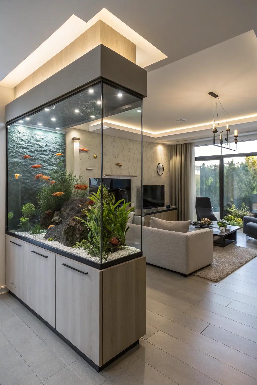 A creative corner aquarium arrangement