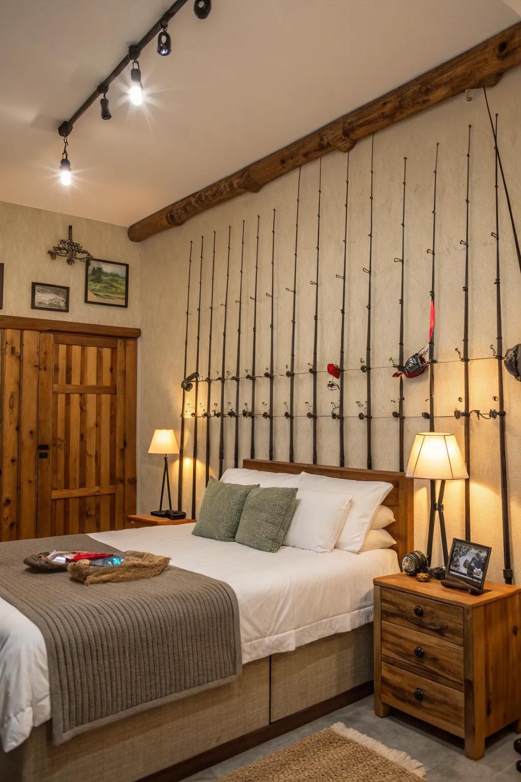 Fishing rods create a distinctive and useful wall exhibit.