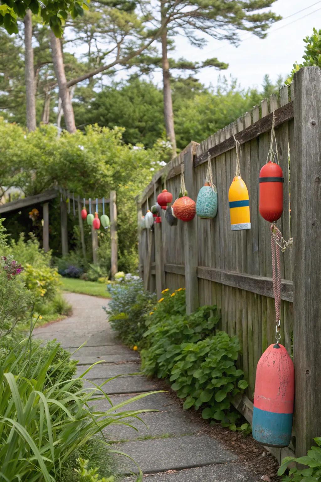 Buoys add a fun and colorful touch to outdoor spaces.