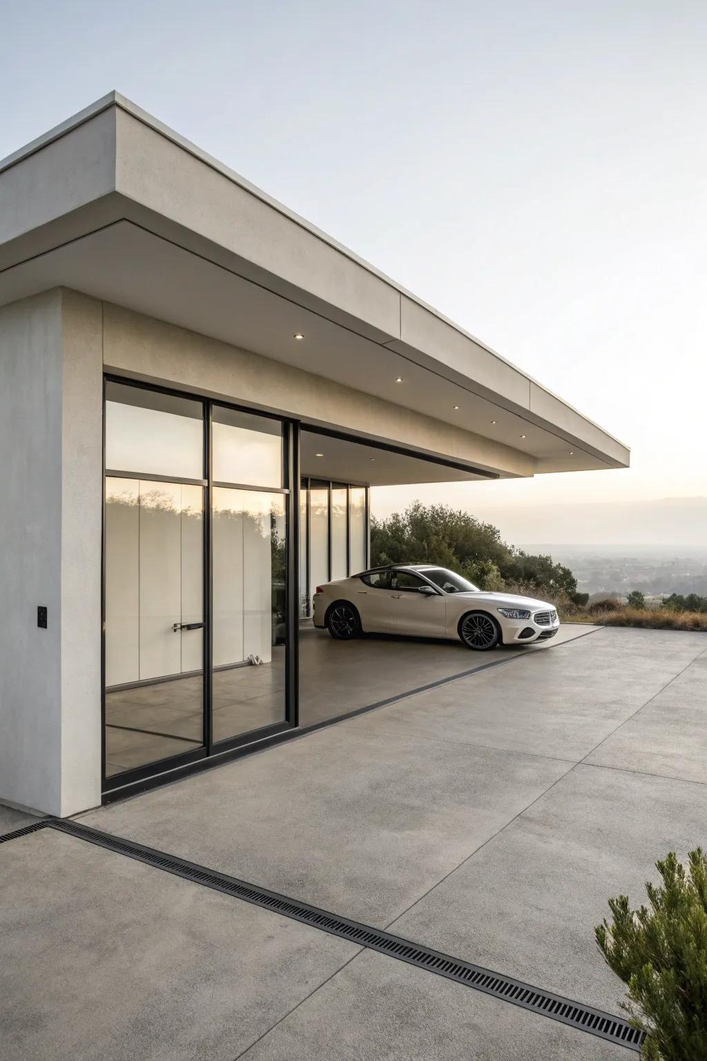 A minimalist flat roof garage highlights the elegance of simplicity.