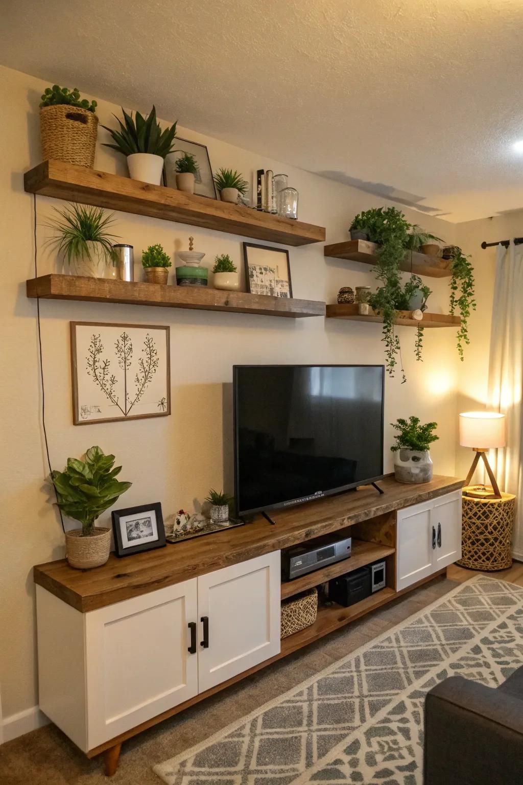 Bring life to your shelves with greenery.