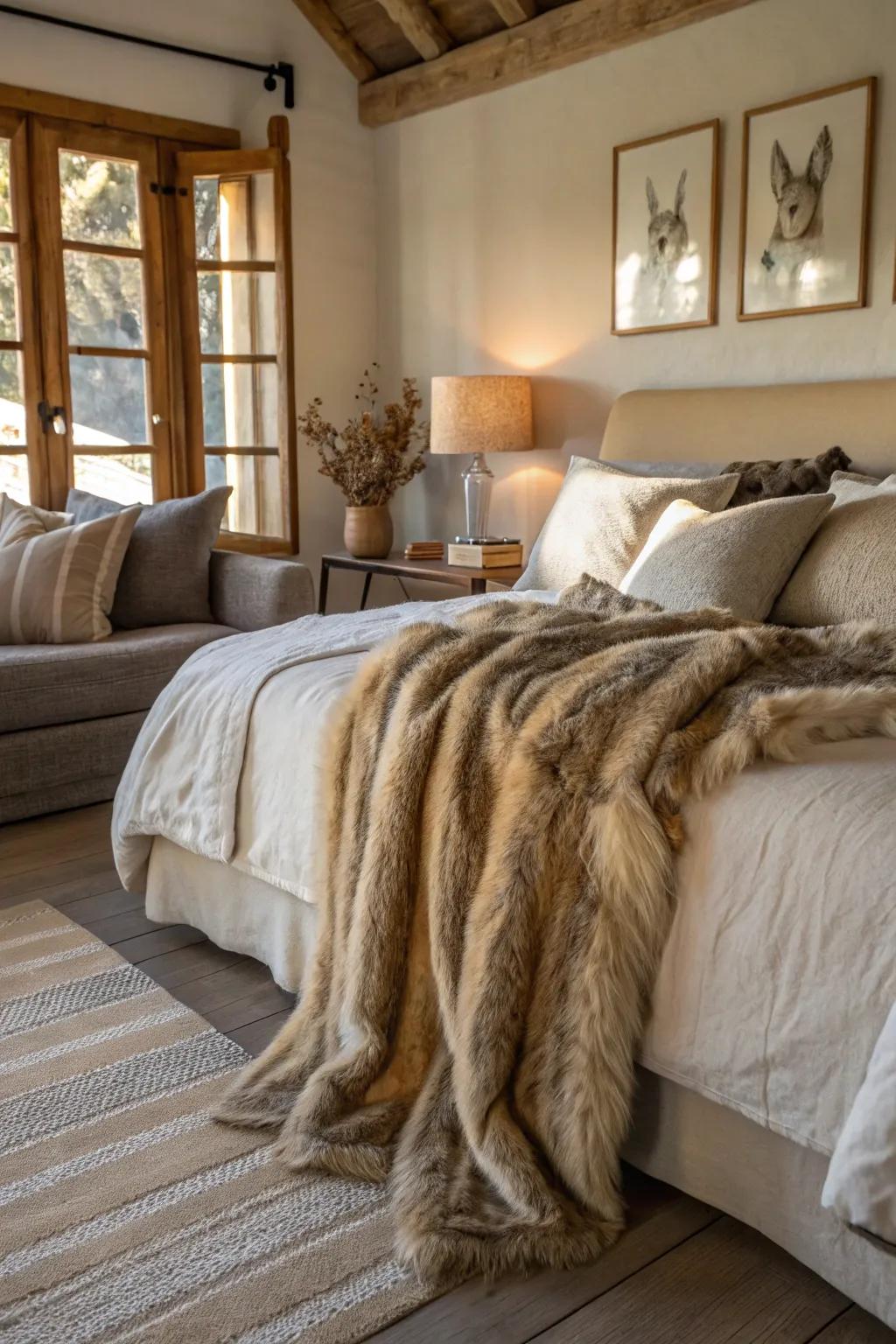 Textured materials add warmth and depth to the decor.