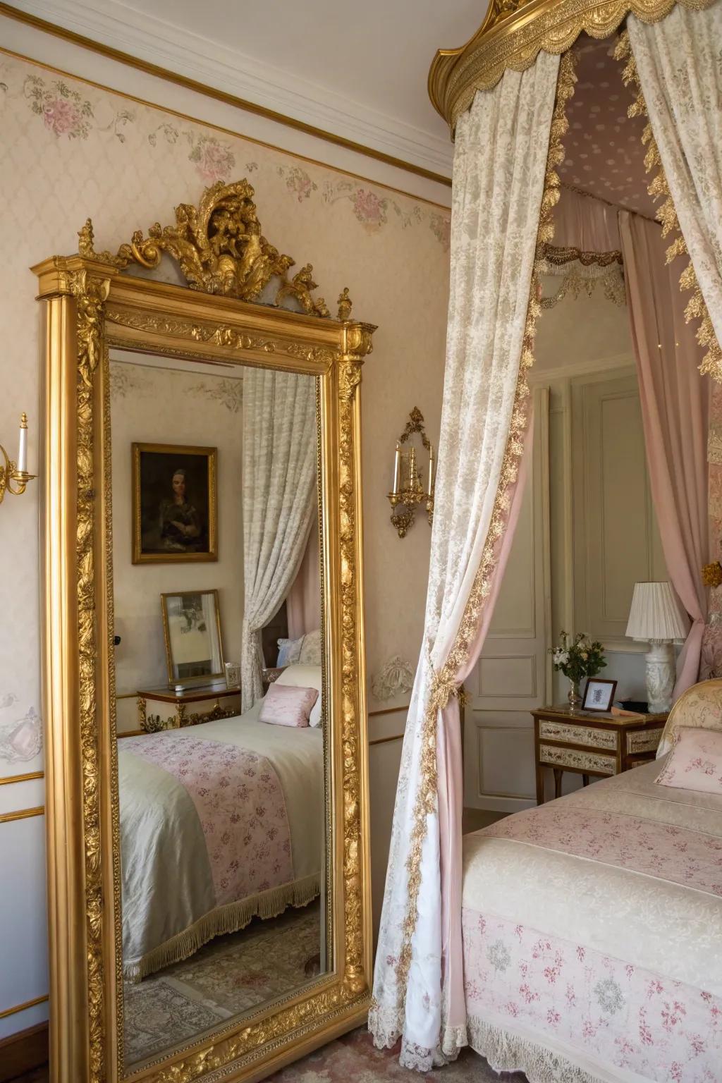 Hints of gold impart a dash of glamour to this tasteful boudoir.