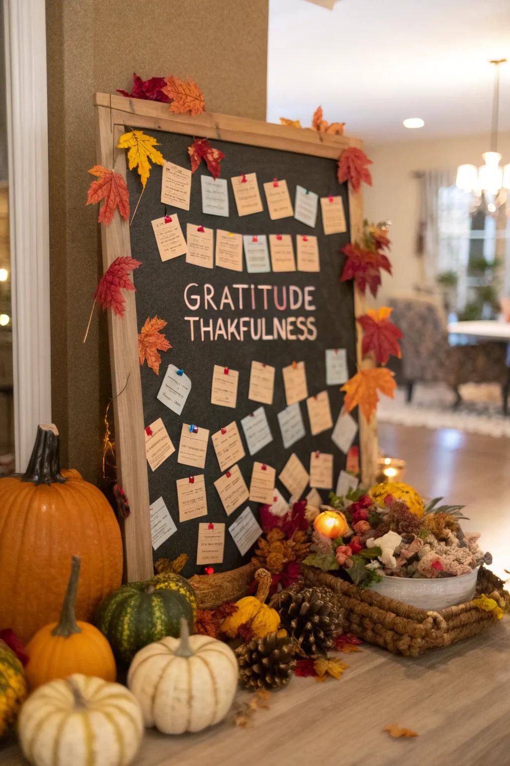 A gratitude display filled with sincere notes from friends.