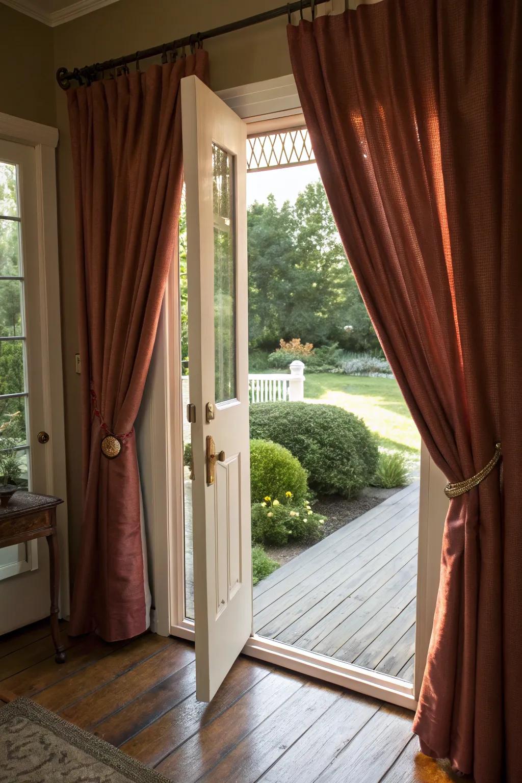 Solid drapes delivering warmth and coziness at the front door.