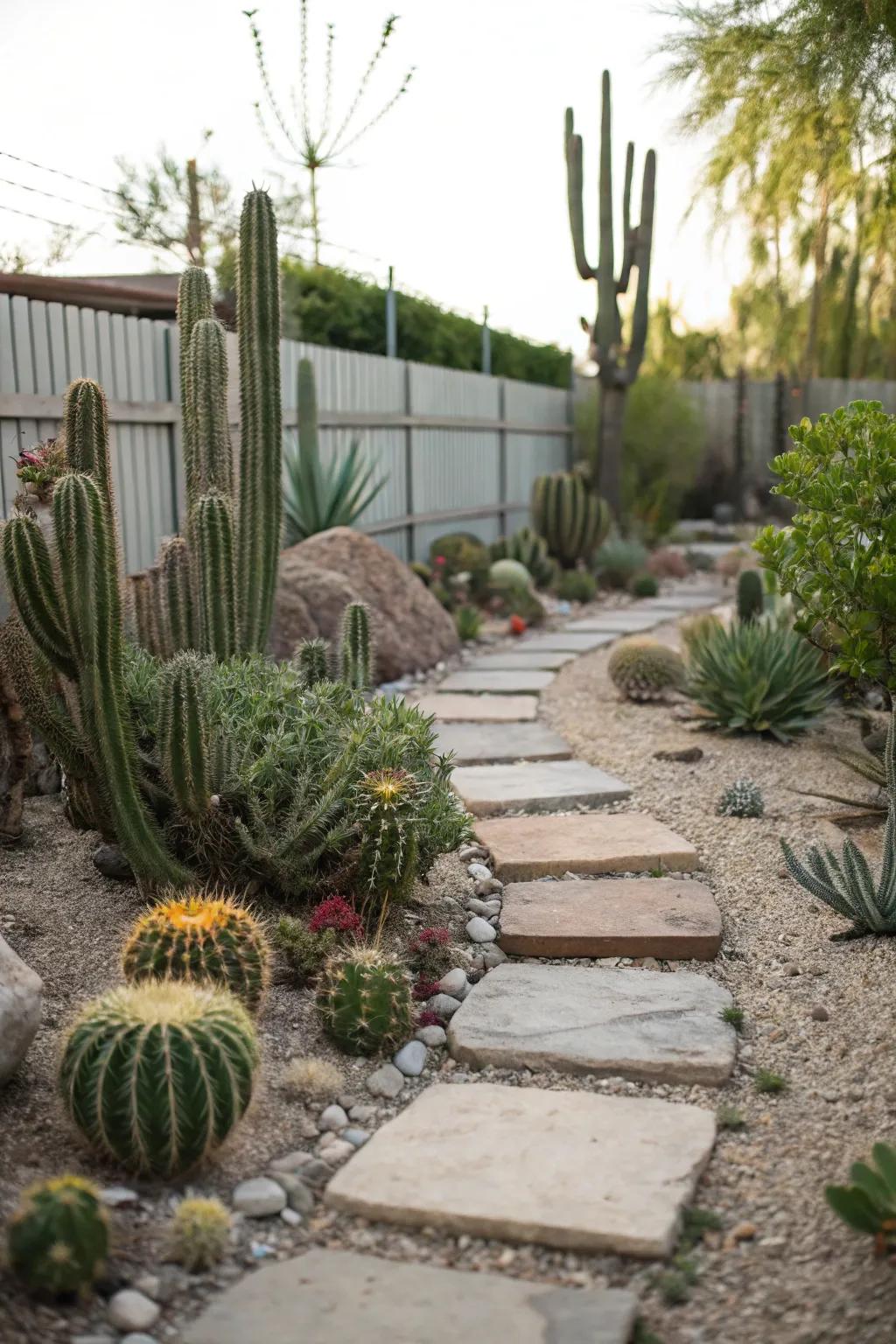Elegant pavers in a cactus garden.