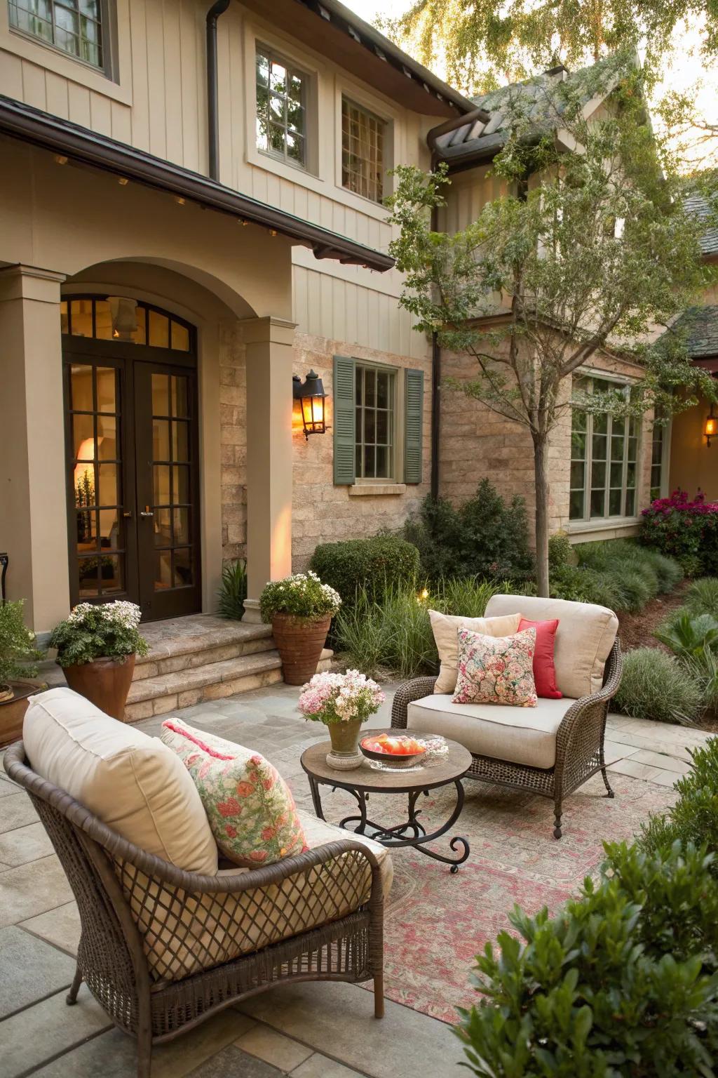 An inviting seating space is ideal for outdoor relaxation.