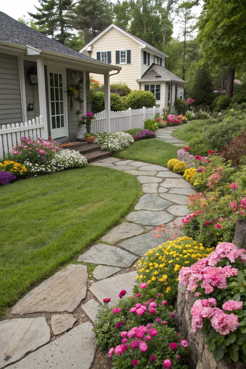 Define your flower beds with refined stone walkways, inspiring admiration.