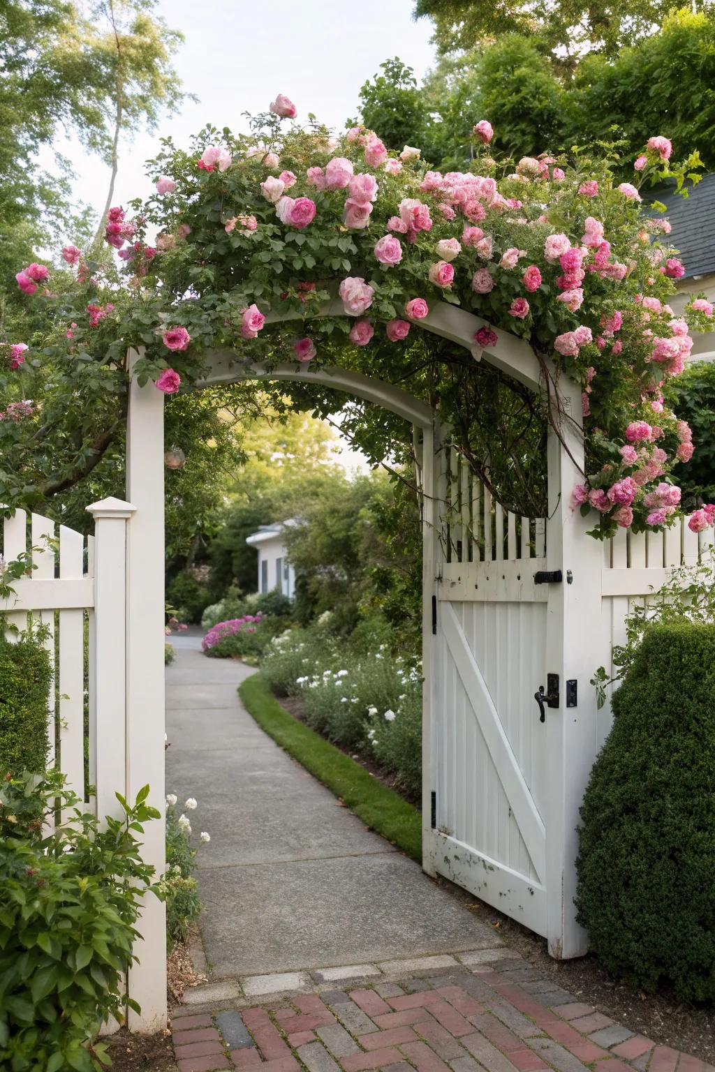 An attractive trellis over the access point introduces a touch of enchantment and charm.