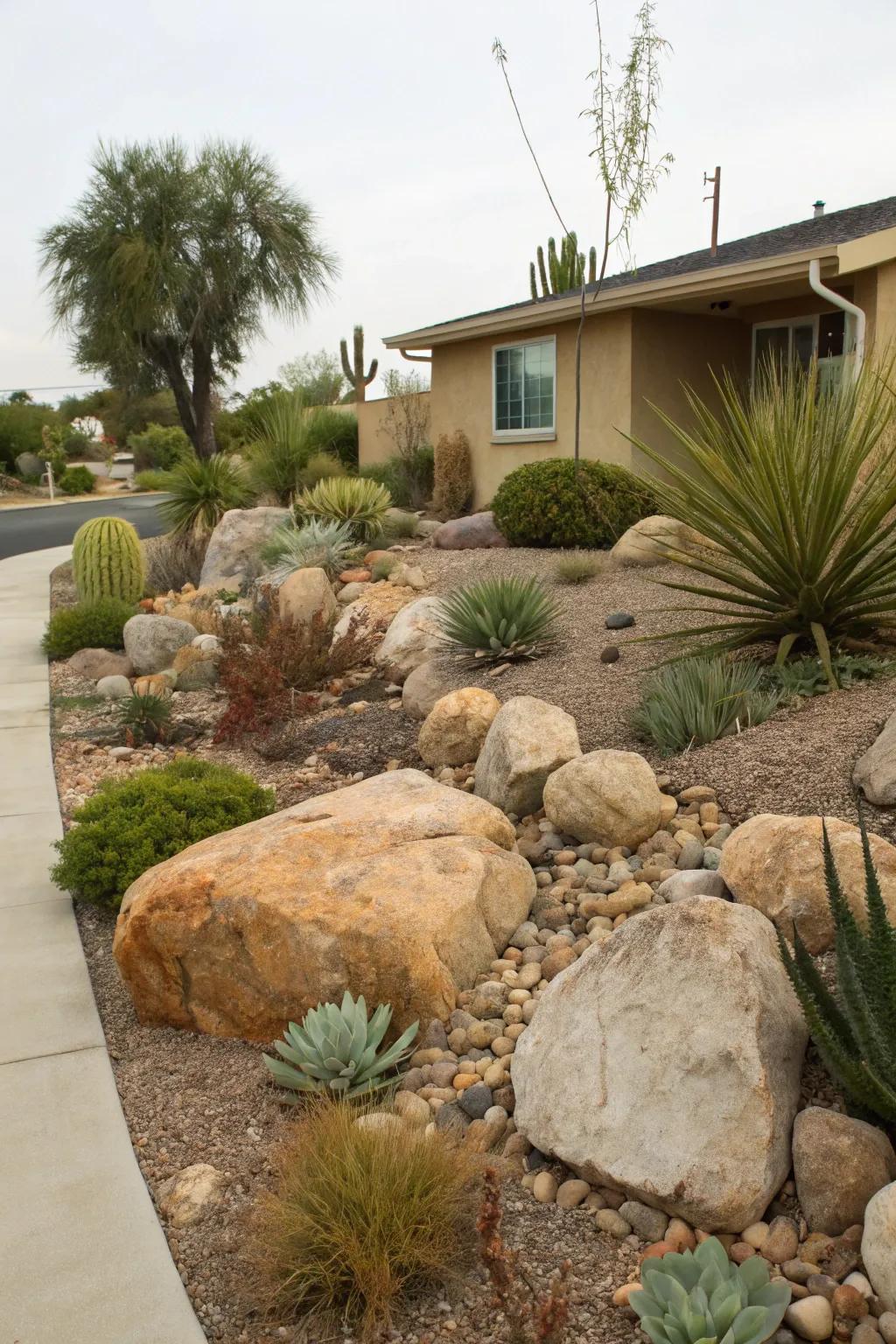 Rock gardens provide texture and resilience.