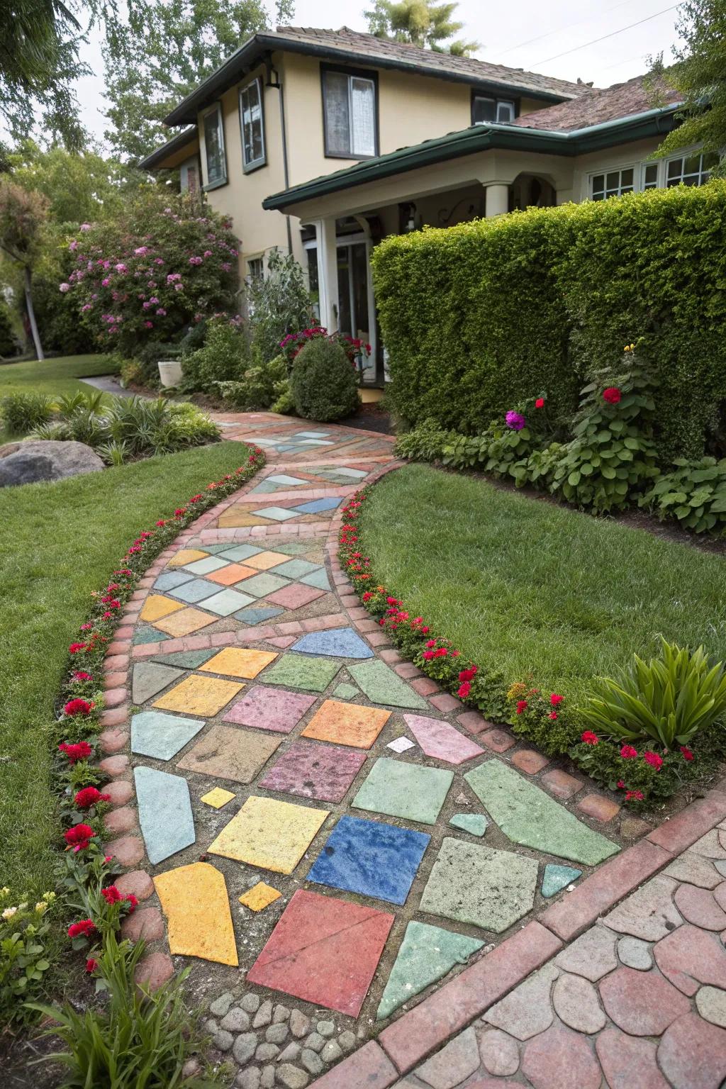 Create an impact with a colorful stone mosaic.