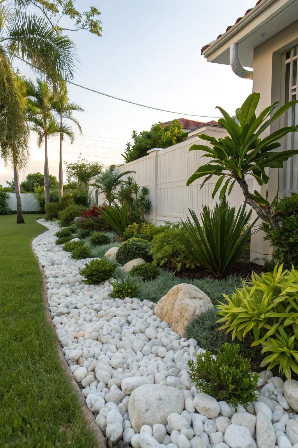 White rocks paired with greenery create a vibrant and lively contrast.